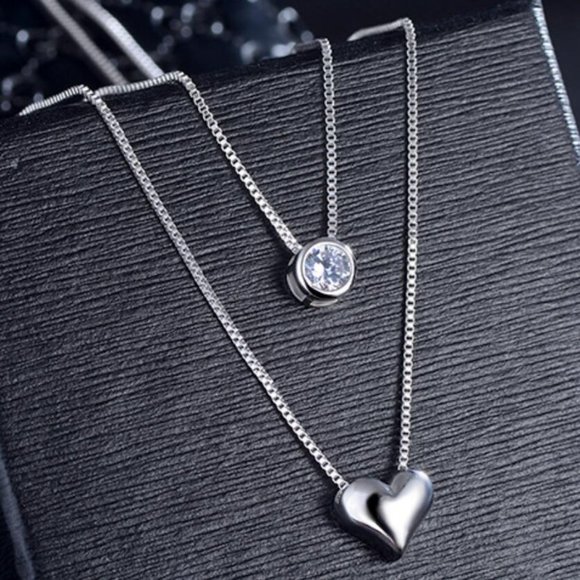 Jewelry - NEW 925 Sterling Silver Diamond Heart Necklace B
